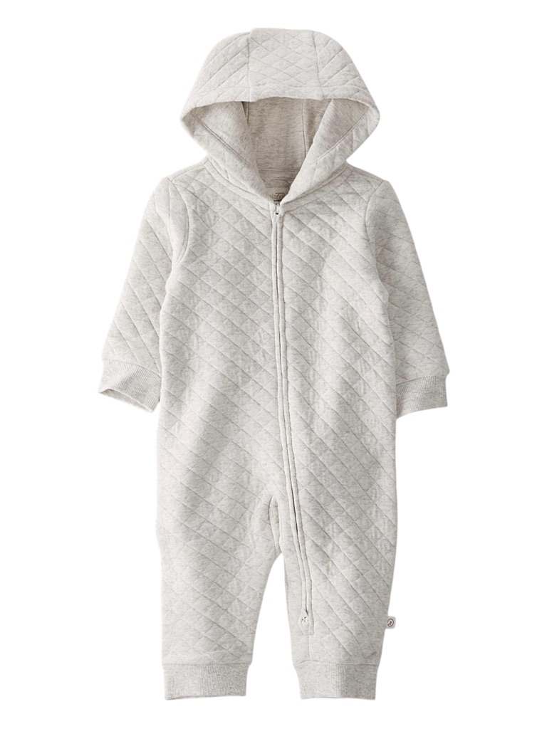 Organic Cotton Quilted Zip One-Piece In Heather Grey